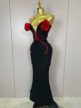 2025 New Arrival High Quality black Off Shoulder Red Flower Bandage Long Dress Women Elegant Fshion Celebrity Party Dress